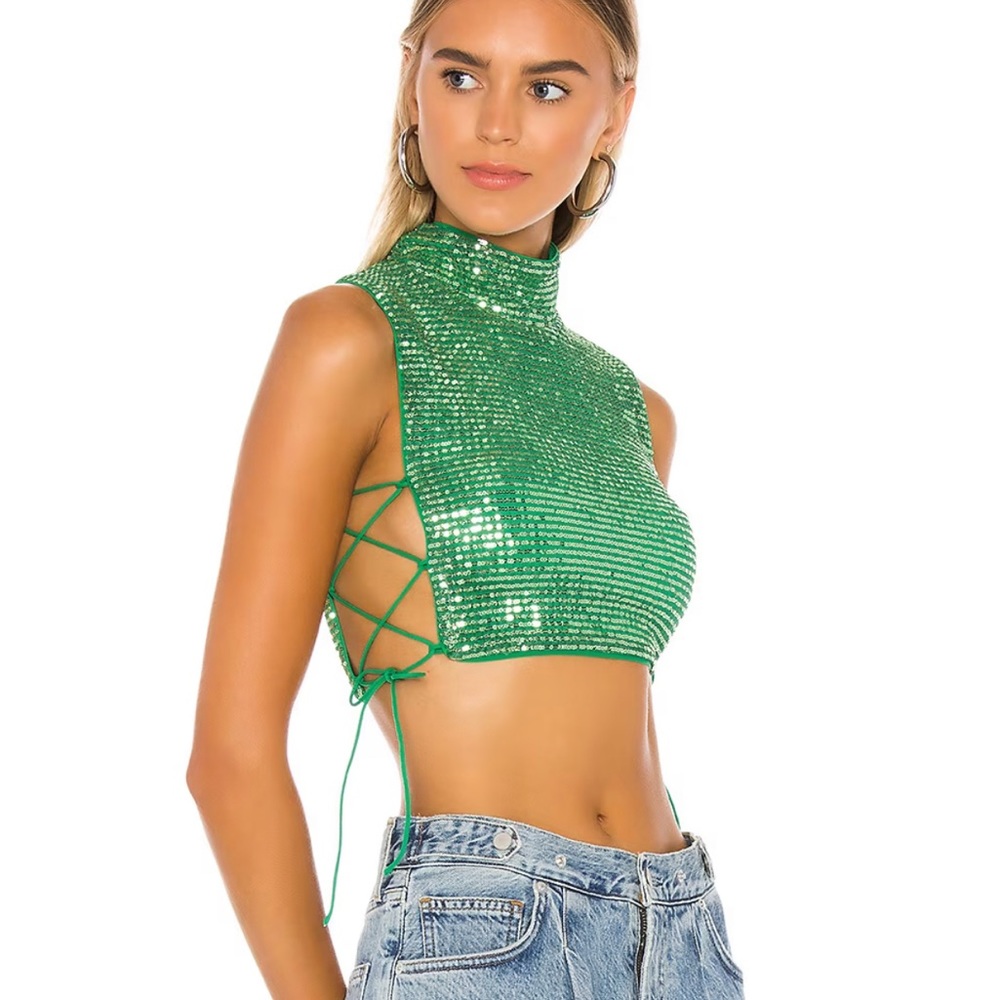 h:ours 21 crop top in green